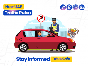 Infographic showing new UAE traffic rules, driving fines, and road safety updates in 2025.